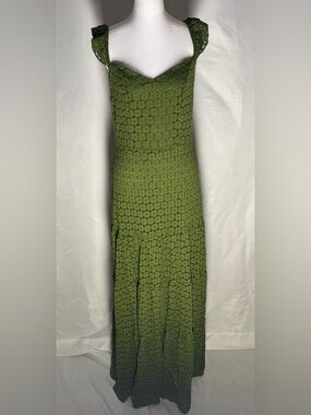 Green Crochet Maxi Dress Boho Cottagecore Ruffle Strap Lace Long Flowing Dress